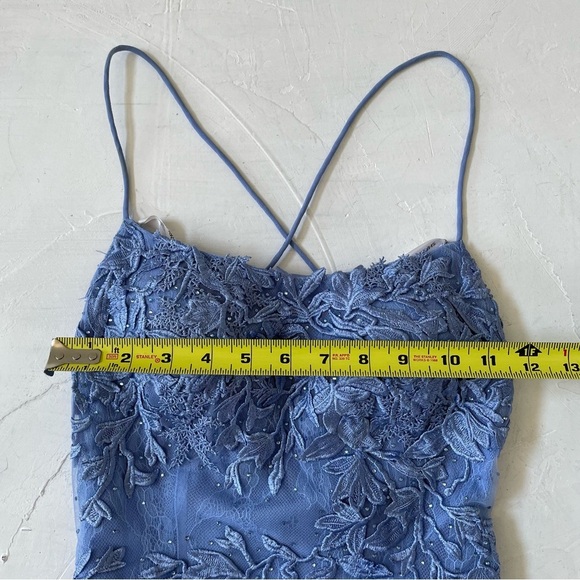 Sherri Hill Blue Lace Evening Gown Mermaid Medium Tail Prom Dress Party Size 6 - Picture 9 of 10